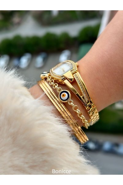 Fiesta Gold Yellow Steel Handcuff Cord Bridal, Engagement, Wedding Ladies Wrist Watch