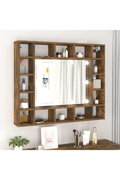 Concept Dulap cu oglindă și LED, stejar fumuriu, 91x15x76,5 cm