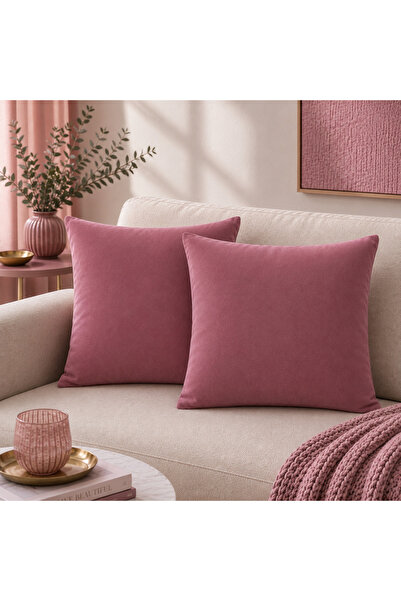 BURCIN HOME Gül Kurusu Kırlent Kılıfı İkili Set Dekoratif Modern Koltuk Kırle...