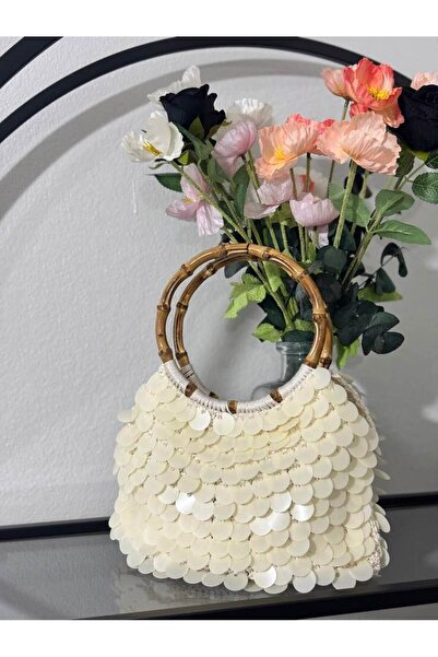 ARTTMACRAME Kadin el örgüsü çanta çiçek model çanta inci detaylı çanta pullu ...