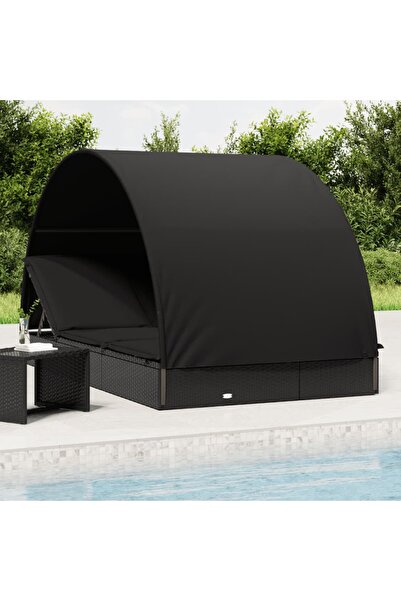 Concept Șezlonguri 2 buc acoperiș rotund negru 211x112x140 cm poliratan