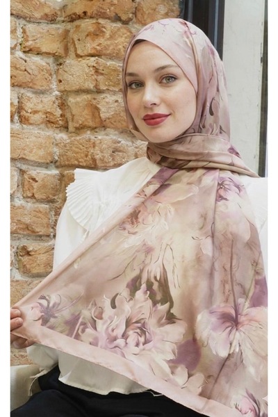 YILDIZ SCARFS شال من الشيفون القطني بنمط الحلم - لون بودرة
