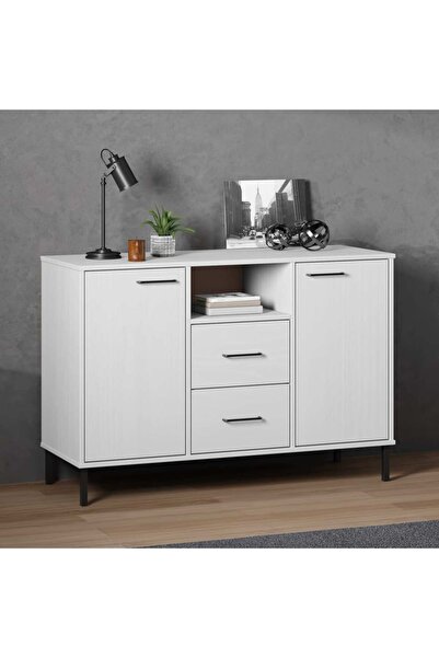 Concept Servantă cu picioare metalice „OSLO” alb 113x40x77 cm lemn