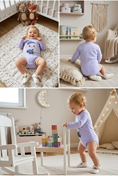 meyastore Rabbit Printed Long Sleeve Baby Bodysuit