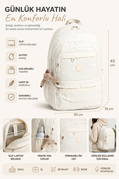 MİECZ BAGS Krınkil Kumaşlı Modern Ergonomik Çok Bölmeli Maymun Anahtarlıklı G...