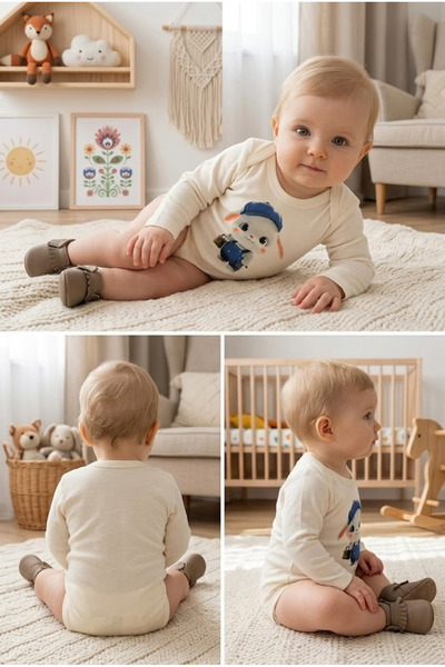 meyastore Rabbit Printed Long Sleeve Baby Bodysuit