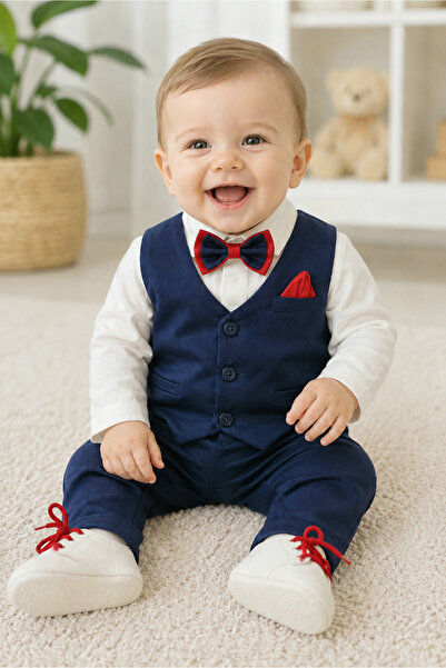 Calide Baby&Kids Erkek Bebek Papyon & Kravatlı Özel Gün Kıyafeti - 7'li Set M...