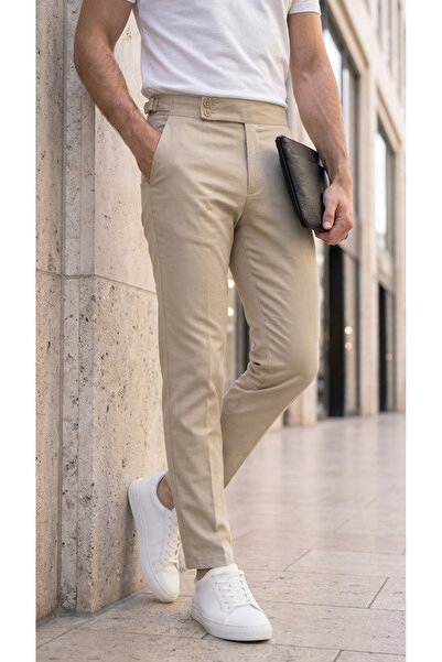 viyamen Pantaloni eleganți din material textil pentru bărbați, cu detaliu de ...