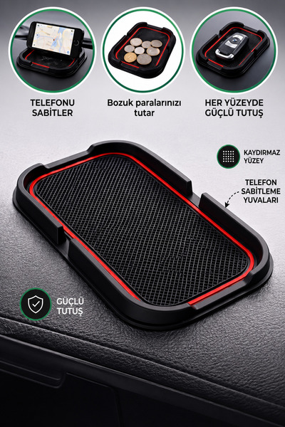 TUMKE Premium Kaydırmaz Torpido Pedi Telefon Tutucu ve Organizer Set Araç İçi...