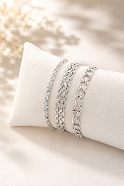Set of 3 Silver Color Bracelet Combination