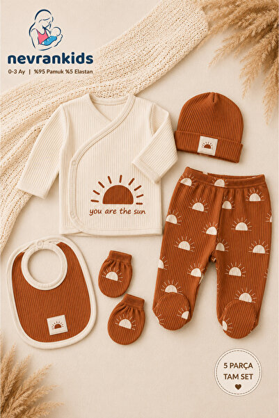 nevrankids Organik Kumaş Fitilli 5 Parça Hastane Çıkışı Set
