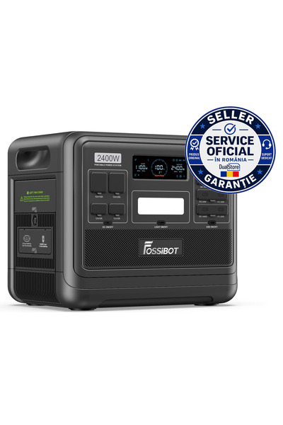 Fossibot Stație portabilă F2400 Neagră, 2400W, 2048Wh, Ecran LCD, Protecție B...