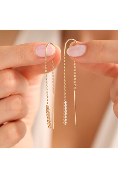 Sembol Gold 14 Ayar Altın Sallama Suyolu Küpe 6.0 Cm