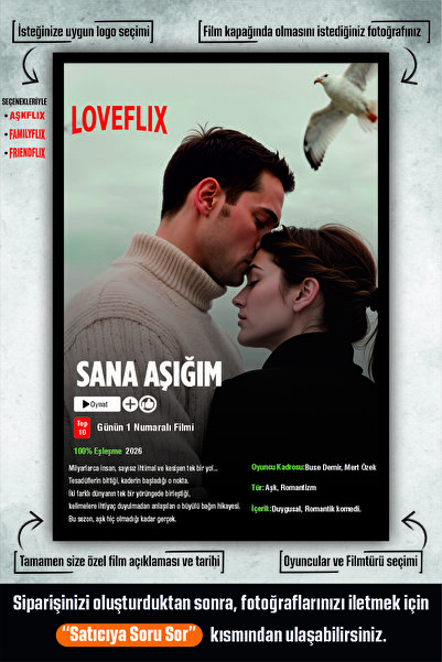 Tasarım Depom Kişiye Özel Çerçeve Görünümlü Mdf 'Loveflix' Tablo