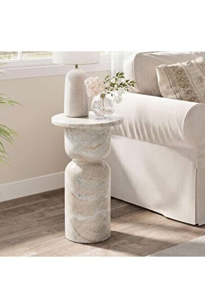 PAN HOME طاولة فينكل أكسنت رخامية - بيج وأبيض