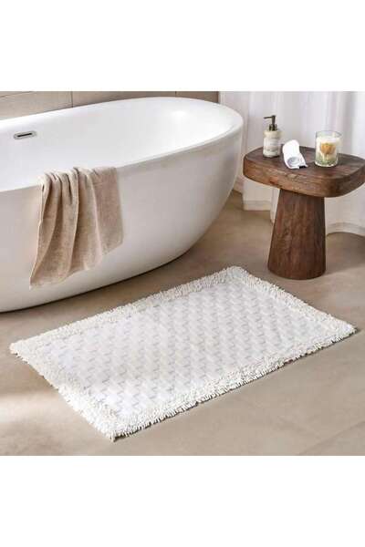 PAN HOME Havensoft Checkered Frame Turkish Cotton Bathmat 70x120 Cm-white