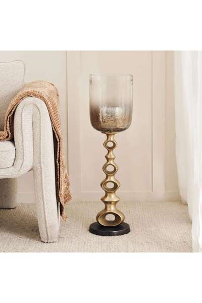 PAN HOME Craig Metal And Glass Floor Pillar Candle Holder 20.5x20.5x75.5cm - ...