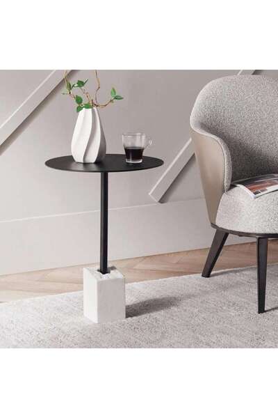 PAN HOME طاولة زيث أكسنت رخامية كبيرة - أسود وأبيض