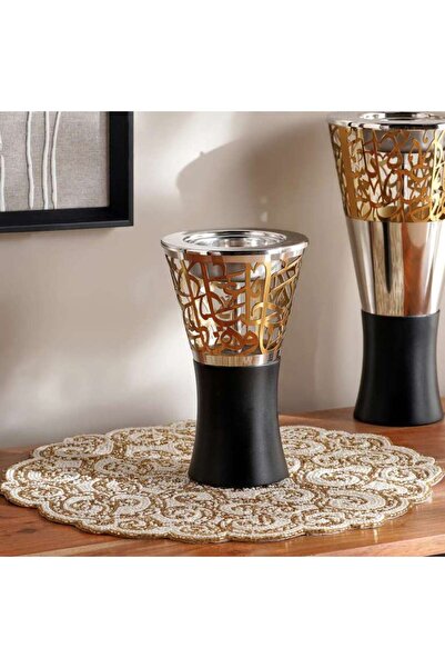 PAN HOME Afreen Metal Calligraphy Oud Burner 12x12x20cm - Gold