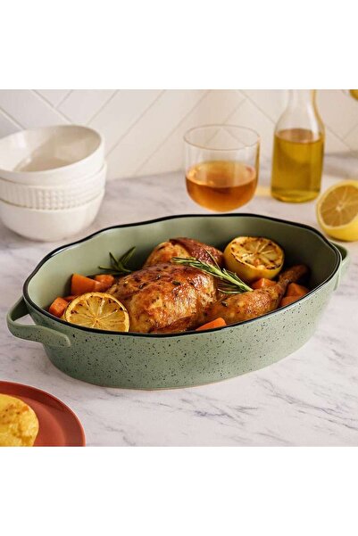 PAN HOME Haldor Speckled Stoneware Oval Baking Dish 41x26x8.3cm -Green
