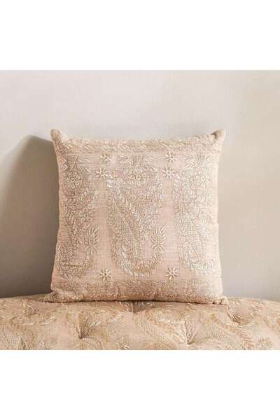 PAN HOME Floral Paisley Embroidered Filled Cushion 45x45cm - Beige