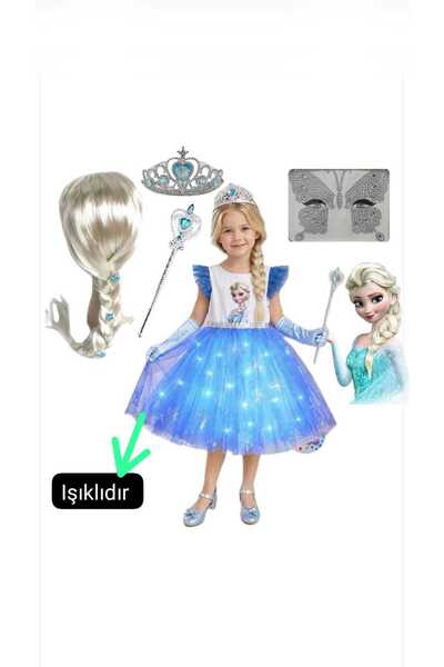 3b kids ışıklı elsssaaa anna kostüm elbise + elsa peruk + elsa taç-asa + yüz ...