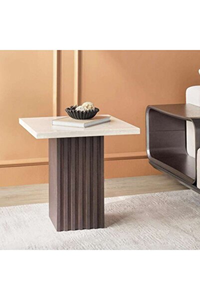 PAN HOME Erbit End Table Marble - Natural & Walnut