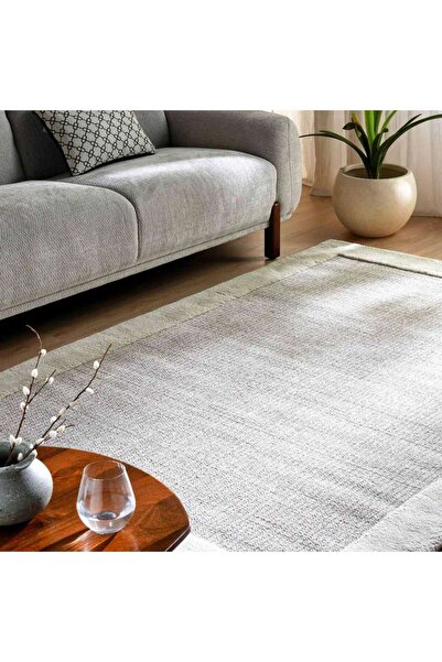 PAN HOME سجادة ماديسون بوردر يدوية الصنع من الصوف الفاخر مقاس 160×230 سم - رمادي