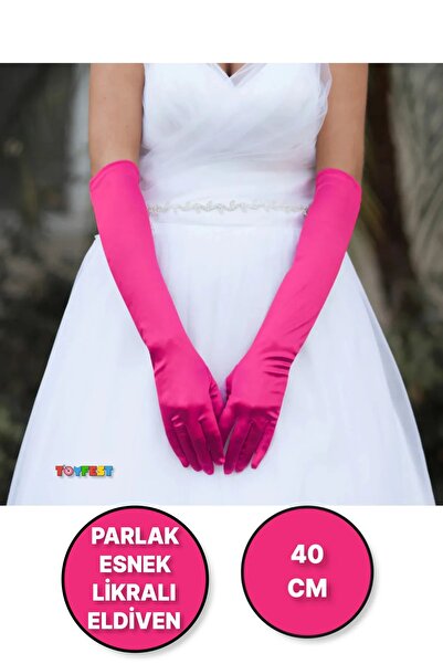 TOYFEST Uzun Boy Parlak Esnek Likralı Eldiven 40 Cm - 1 Çift - Fuşya
