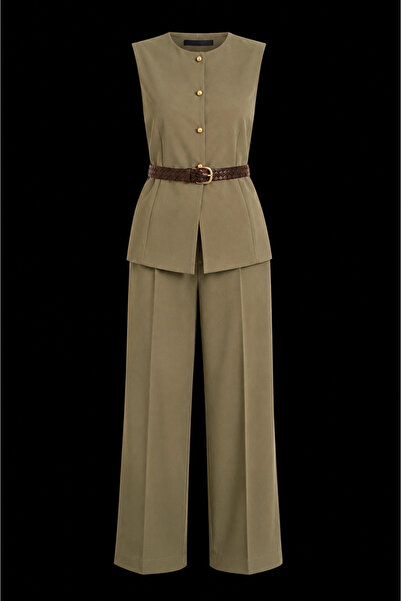 studio fashion 1988 Khaki Belt Detailed Vest and Trousers Set