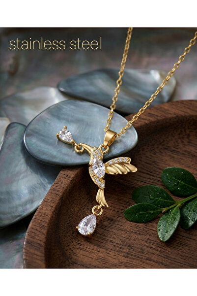 stainless steell Gold Color Chain Stone Sparrow Model Steel Necklace