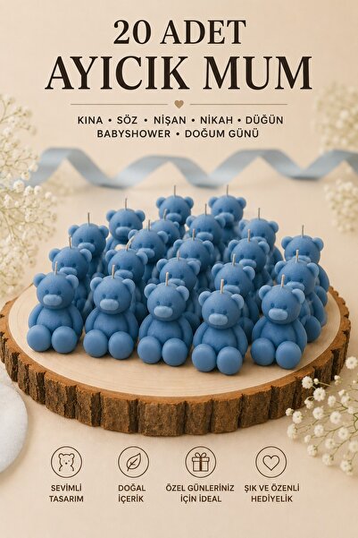 Bead 20 Adet Ayıcık Mum Kına, Söz, Nişan, Nikah, Düğün, Bebek, Babyshower, Do...