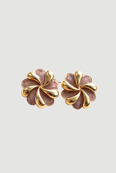 Gusto Gold Detaylı Çiçek Küpe - Gold