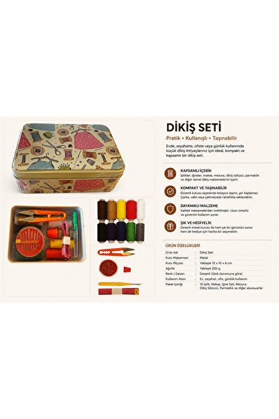 TEXART Art of Sewing İĞNE İPLİK SETİ ÇOK AMAÇLI METAL KUTU DESENLİ