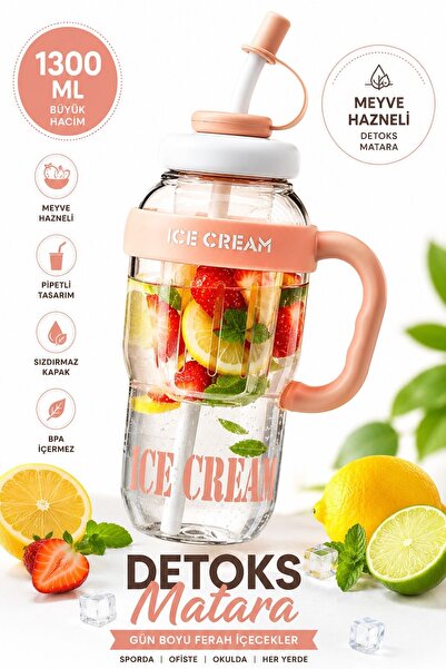 Kitchen Beauty Ice Bottle - Pipetli Matara Lüks Matara Suluk Detoks Suluğu Kahve