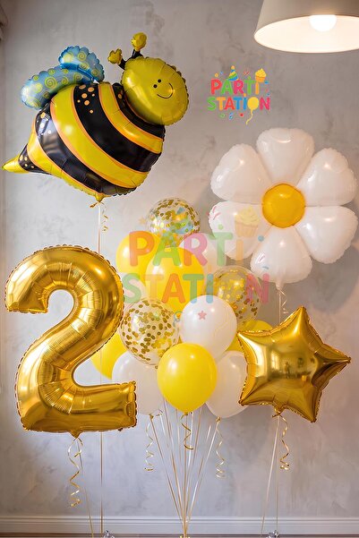 Parti Station Bee Arı ve Papatya Konsept 2 Yaş Balon Set Bee Arı ve Papatya T...