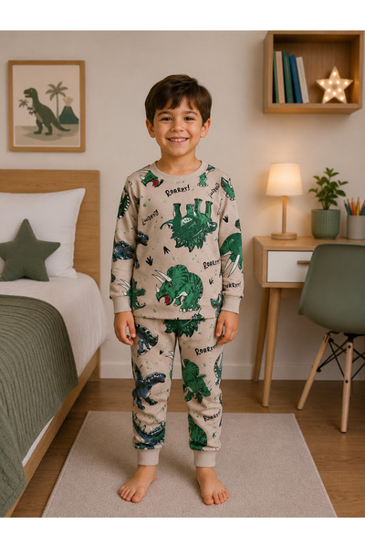 Fil Kids Set de pijamale de iarnă cu mânecă lungă, cu model de dinozaur, din ...