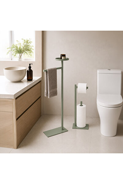 Artepera Moss 2'li Set Metal Ayaklı Tuvalet Kağıtlığı (2 Yedekli) ve Havluluk