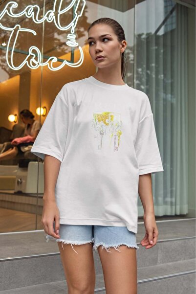 buzagi tasarım ürünleri Creed Oversize Unisex White T-Shirt