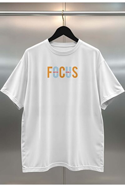 buzagi Organic Cotton Digital Printed Oversize White T-Shirt