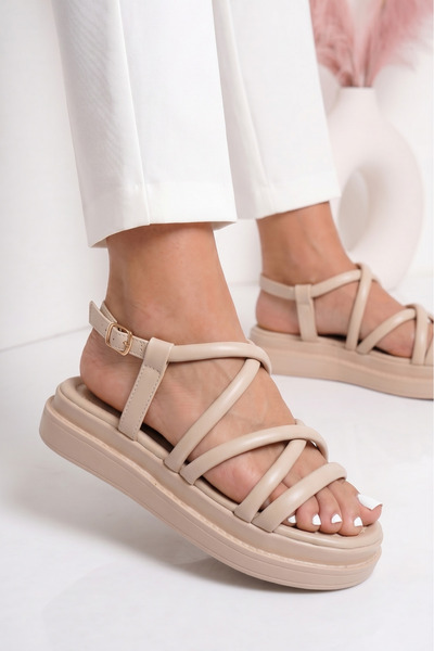 Zaira Sandale cu talpa joasa dama bej din piele ecologica Scarlett #25369 - 40