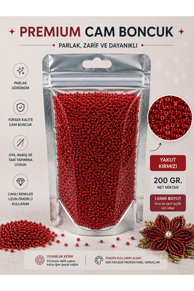 Boncuks 200Gr Ruby Red Glass Beads 1.6mm