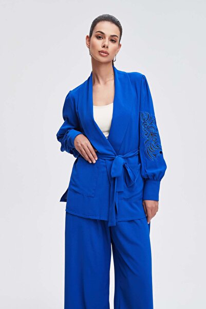 Nichii Women's Cardigan with Sleeve Details and Waist Tie
