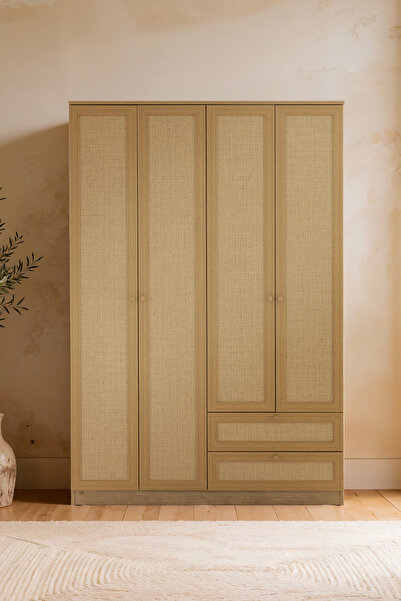 SARMOBİ Baru 4 Kapaklı 2 Çekmeceli Gardırop/Dolap 137x182x52 cm Cadiz Meşe – ...
