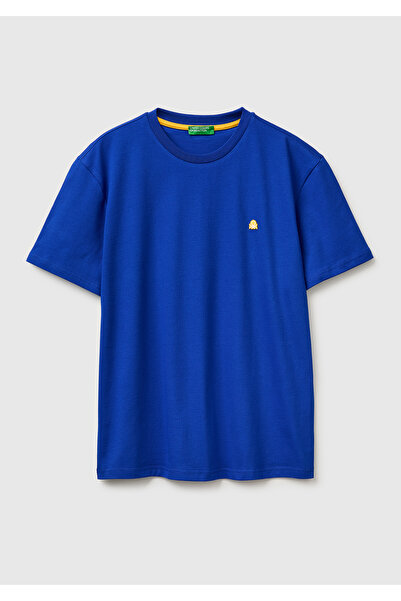 United Colors of Benetton Мъжка тениска Сакс, синя, 100% памук, с лого и кръг...