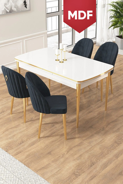 Canisa Edaf Serisi MDF 80x132 Açılabilir Beyaz Mutfak Masa Takımı 4 Antrasit ...