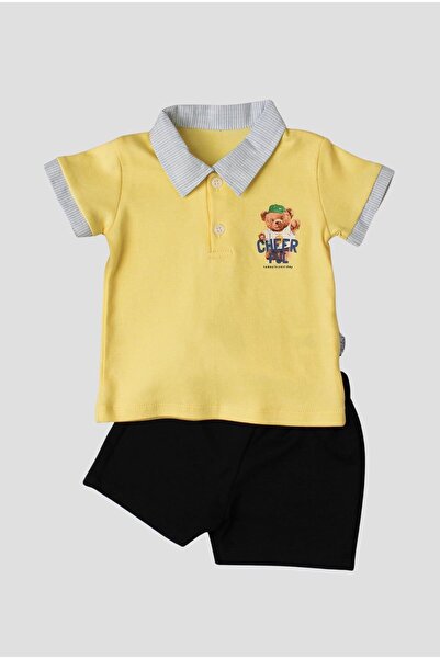Chicsy Baby طوق جميل منقوش على شكل دمية دب - طقم مكون من قطعتين علوي وسفلي