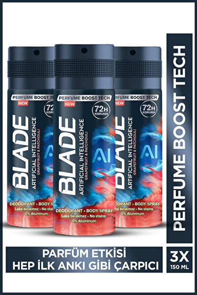 Blade Artificial Intelligence Erkek Alüminyumsuz Deodorant Body Spray 3x150 m...