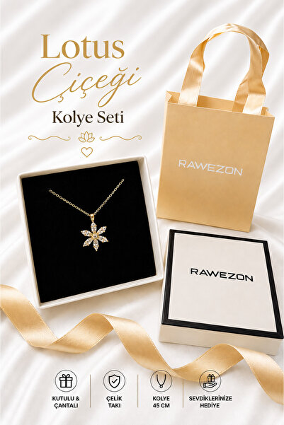 RAWEZON Çantalı Kutulu Lotus Kolye- Çelik Gold Renk Lotus Kolye - Sevgiliye A...