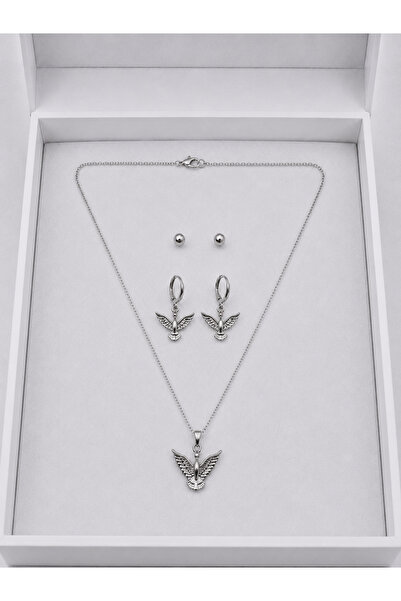 EUROMODA Bird Detailed 3-Piece Necklace and Earring Set